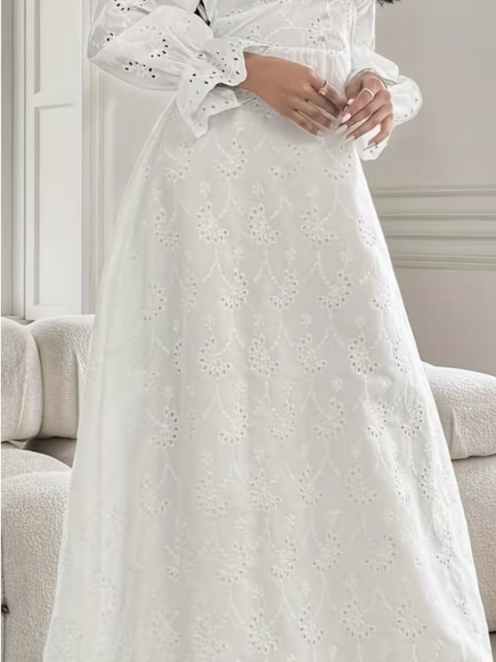 White Eyelet Maxi Dress - Elegant Women's Summer Dress so soft Material